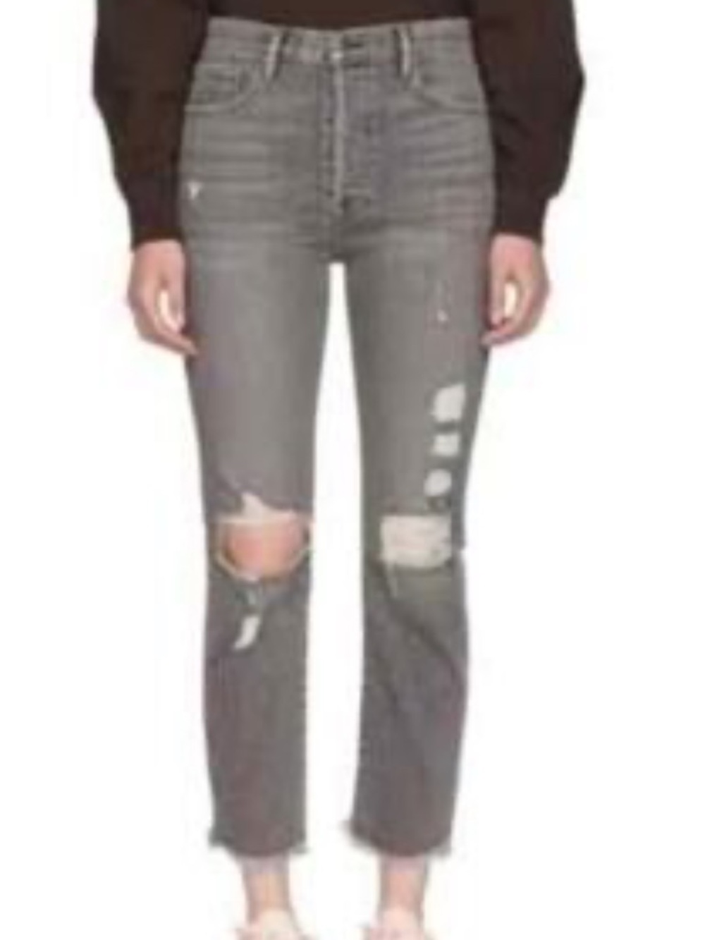 frame le crop original grey wash straight leg jeans distressed raw hem size 29 - Picture 1 of 9